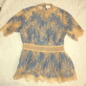 Blue and tan blouse worn once